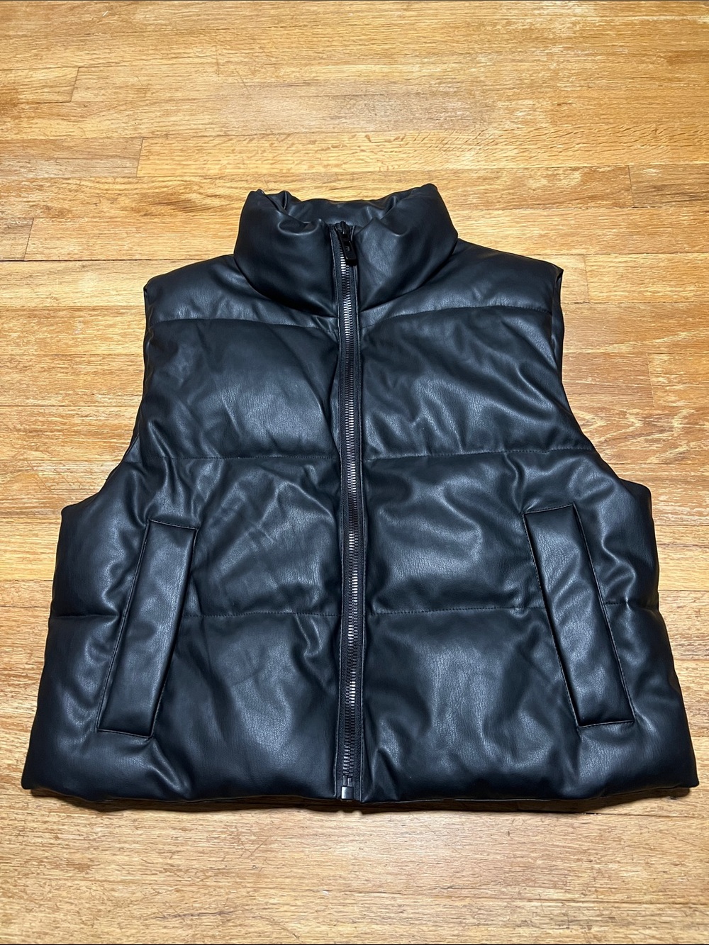 Zara Faux Leather Puffer Vest Black size small